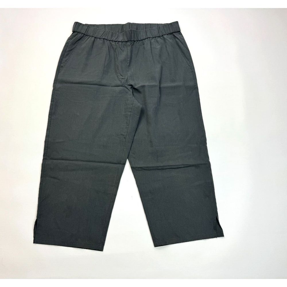 Eileen Fisher Tencel Wide leg Crop Pant Women L Elastic Waist Pockets Lightweigh